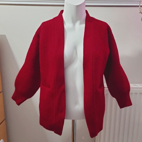 WILFRED FREE 100٪ Italian Merino Wool Rare Knit Crimson Red Open Cardigan - Picture 10 of 10
